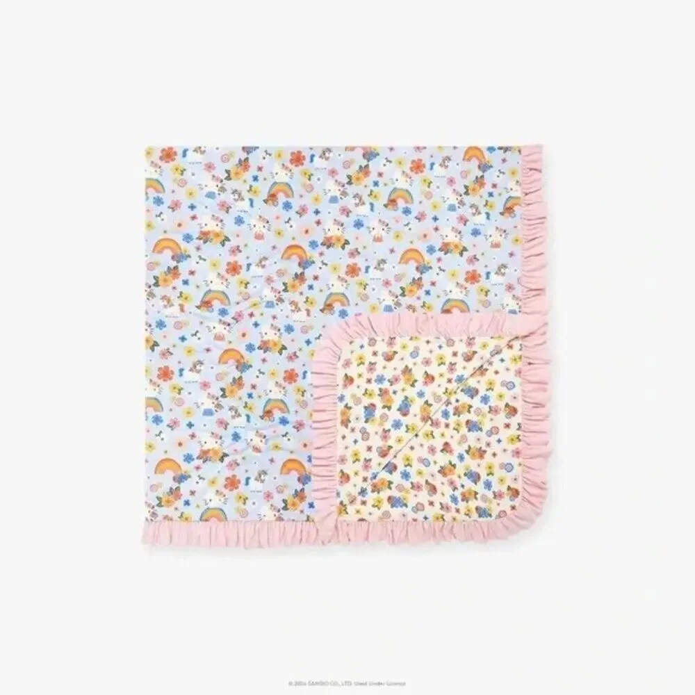 NWT Posh Peanut Hello Kitty Springtime Blue Luxe Ruffled Patoo Blanket